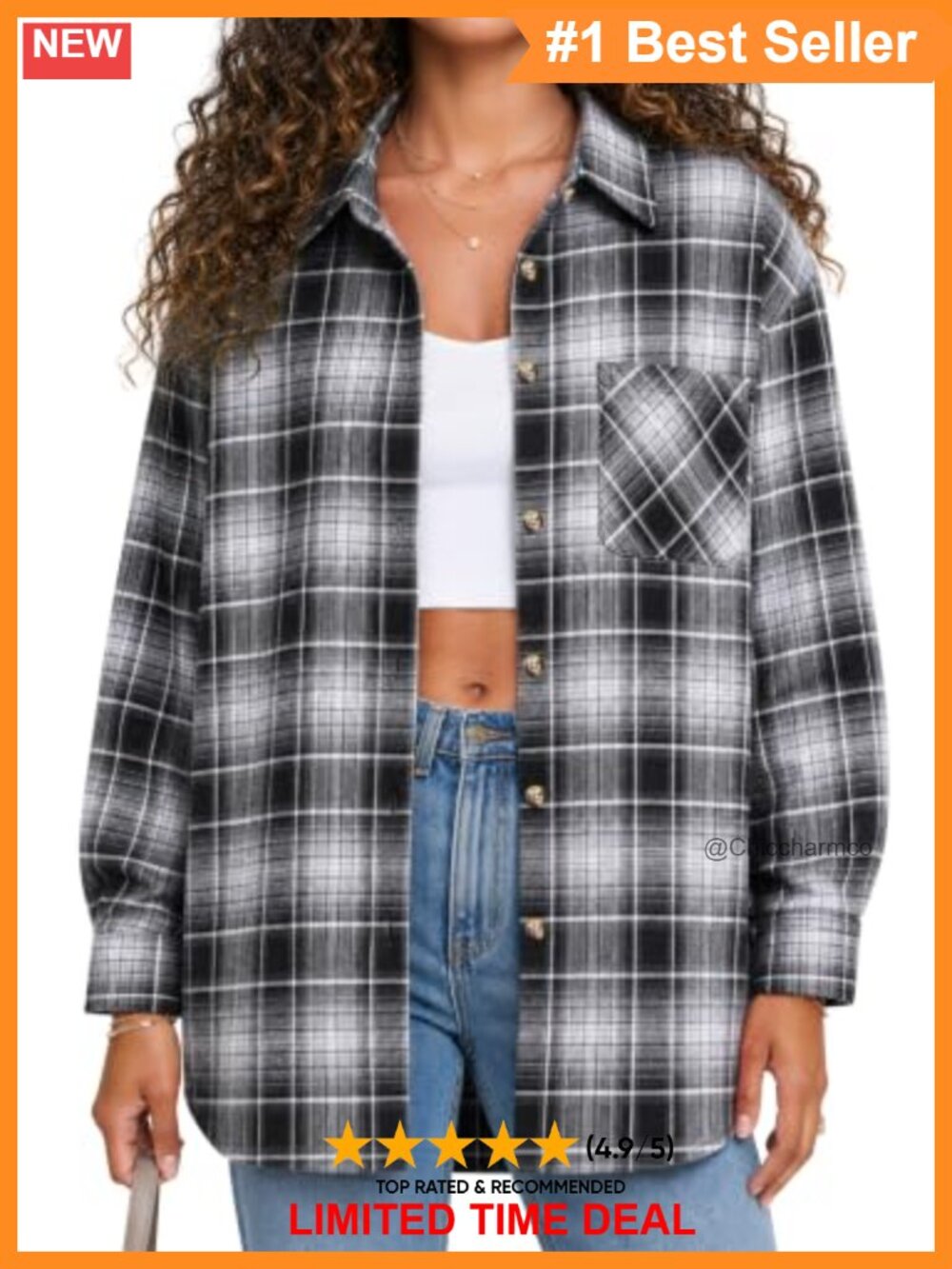 Oversized Flannel Shirt Long Sleeve Button Down Plaid Blouse